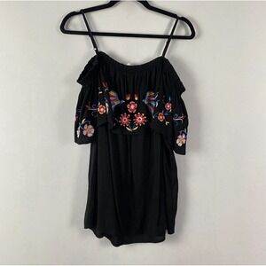 Savanna Jane Black Colorful Floral Embroidered Blouse Size 2X Spaghetti Strap